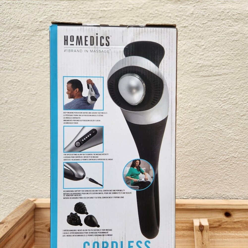 NEW Homedics Cordless Back Massager Neck Shoulders Percussion Massager with Rech